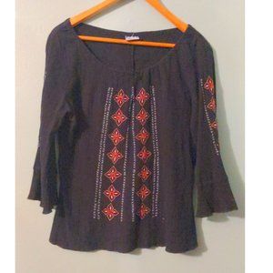 Geeta Black Embroidered 3/4 Sleeve Top
